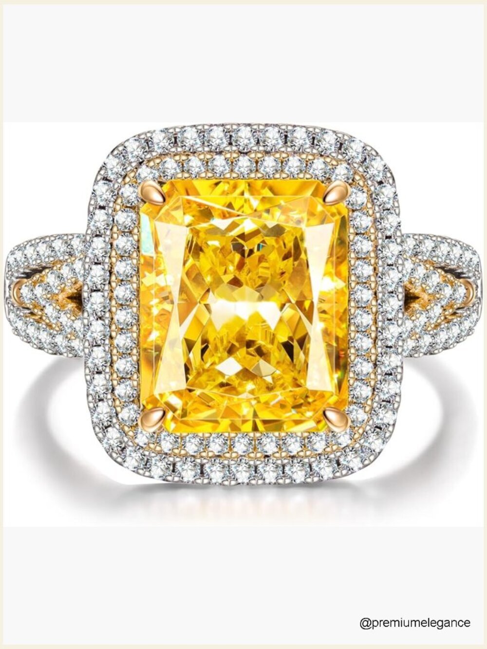 5CT Radiant Cut Statement Ring Halo Style VVS Fancy Yellow Diamond Engagement